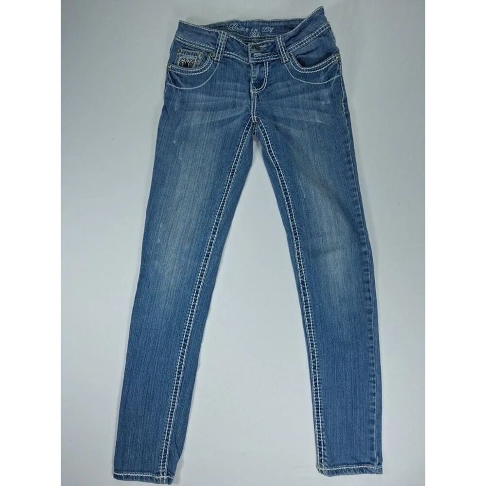 Grace In LA Women's Size 3 Light Wash Denim Jeans Rhinestone Embroidered